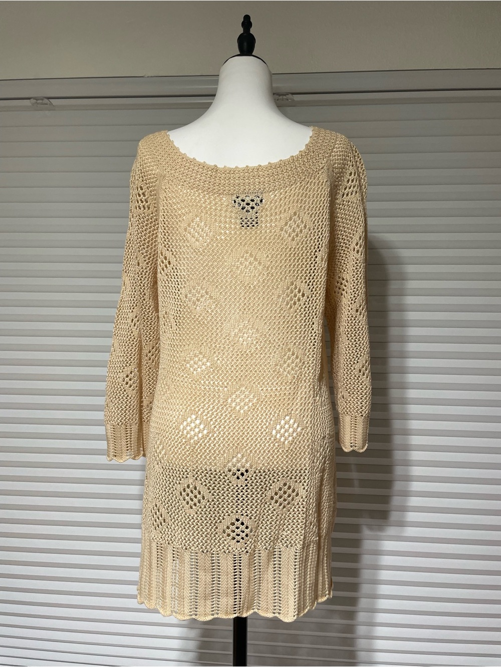 Beige Crochet Knit Women's Long Sweater